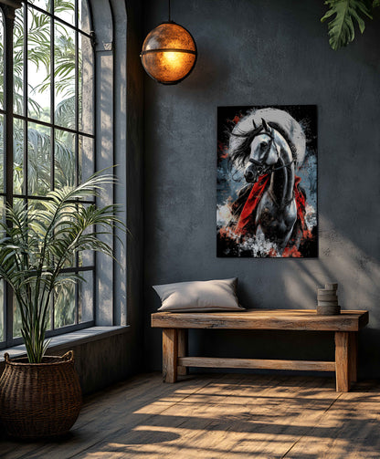 Mystic Dark Horse with Red Cape – Moonlit Gothic Illustration Art Print