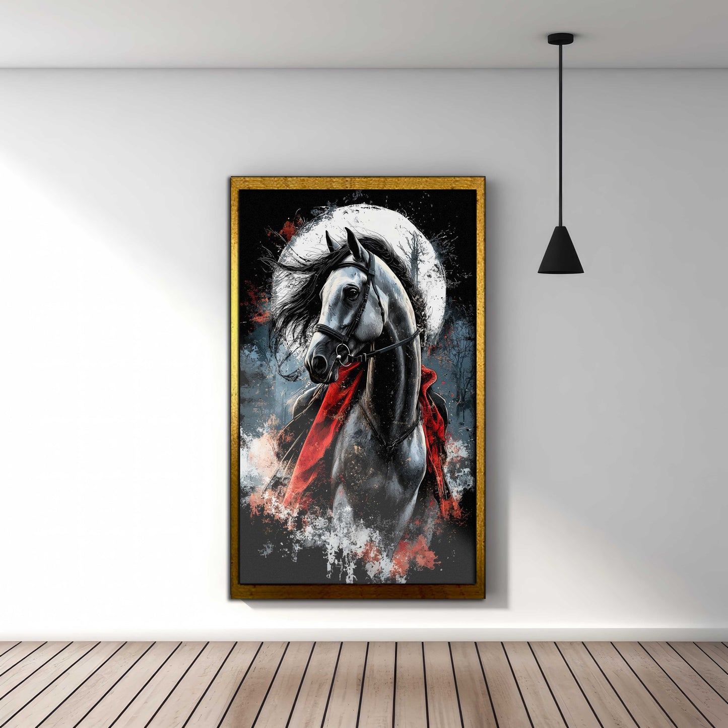 Mystic Dark Horse with Red Cape – Moonlit Gothic Illustration Art Print