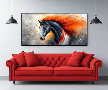 Untamed Spirit: Fiery Black Horse Abstract Canvas Art