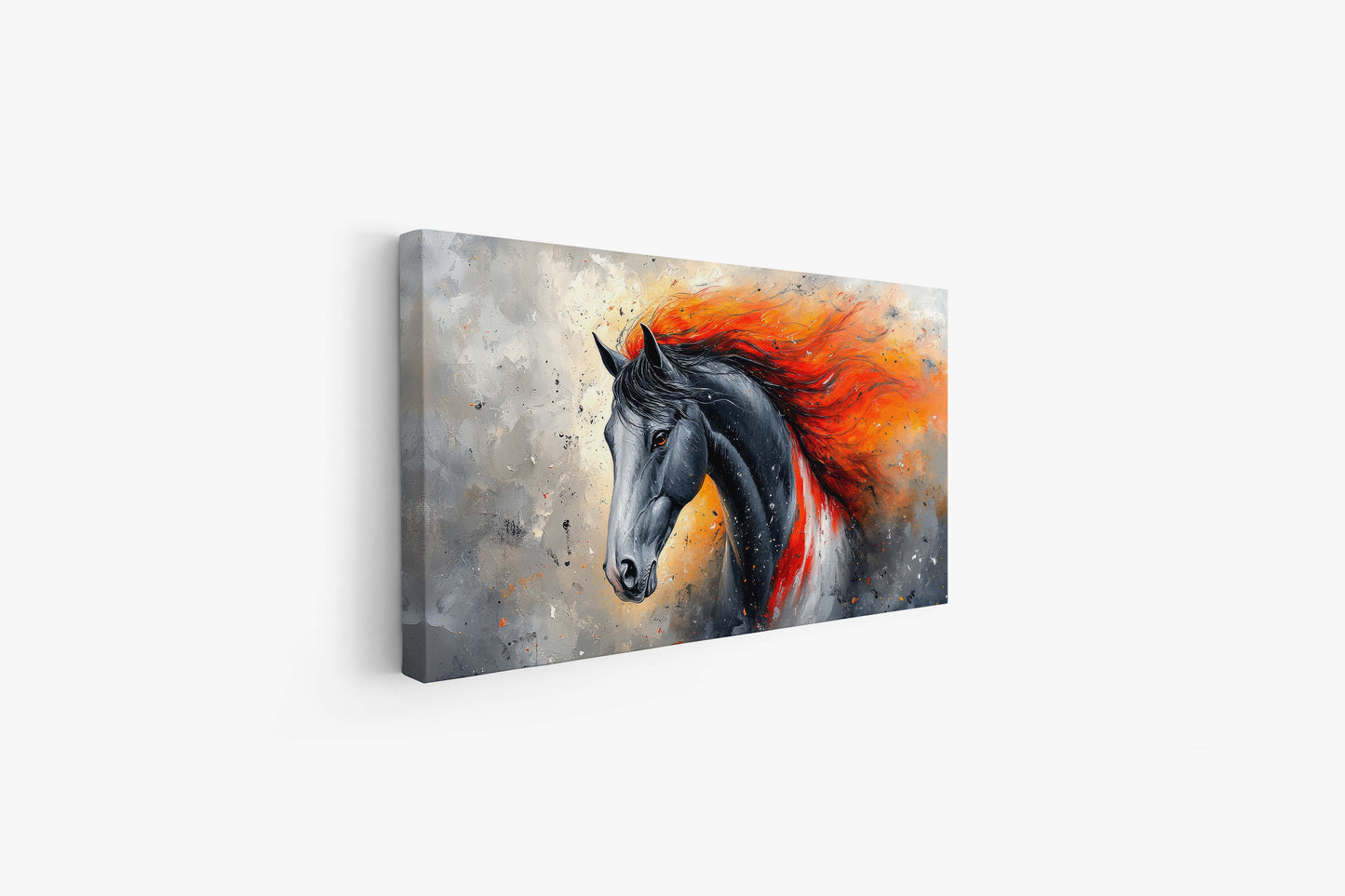 Untamed Spirit: Fiery Black Horse Abstract Canvas Art