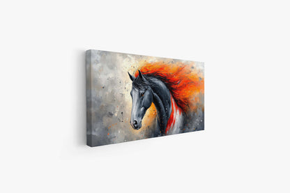 Untamed Spirit: Fiery Black Horse Abstract Canvas Art