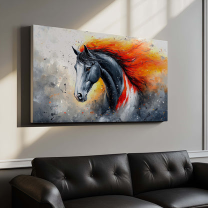 Untamed Spirit: Fiery Black Horse Abstract Canvas Art