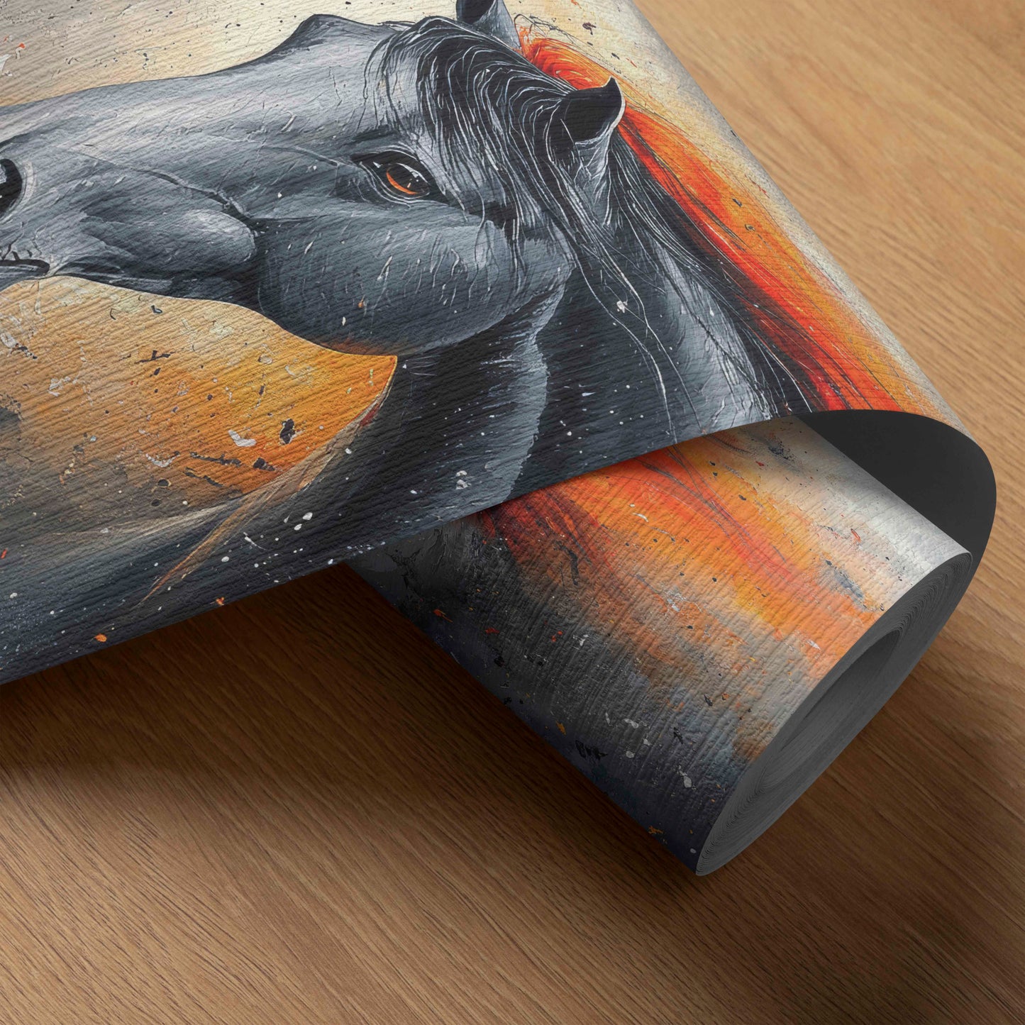 Untamed Spirit: Fiery Black Horse Abstract Canvas Art