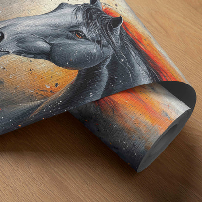 Untamed Spirit: Fiery Black Horse Abstract Canvas Art