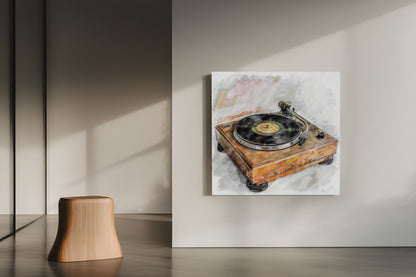 Vintage Wooden Turntable Canvas Art - Retro Audiophile Wall Decor