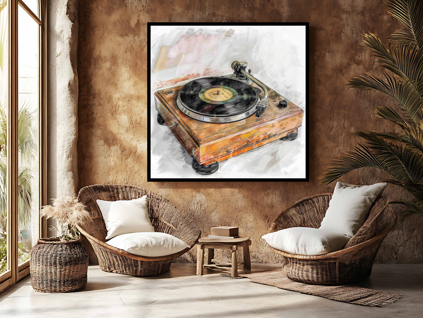Vintage Wooden Turntable Canvas Art - Retro Audiophile Wall Decor