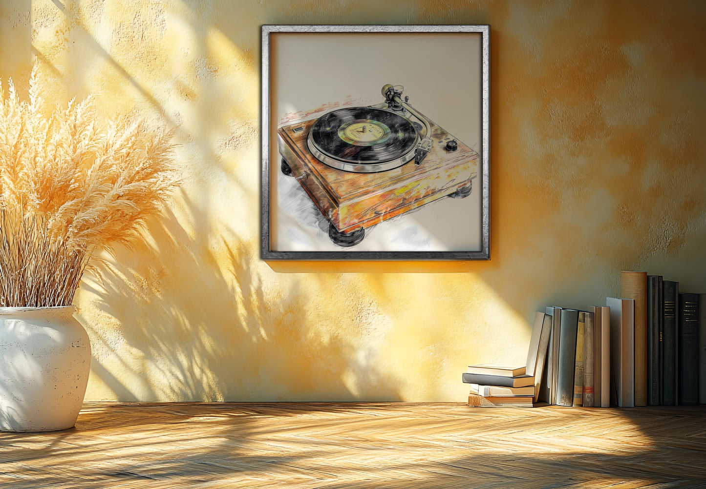 Vintage Wooden Turntable Canvas Art - Retro Audiophile Wall Decor