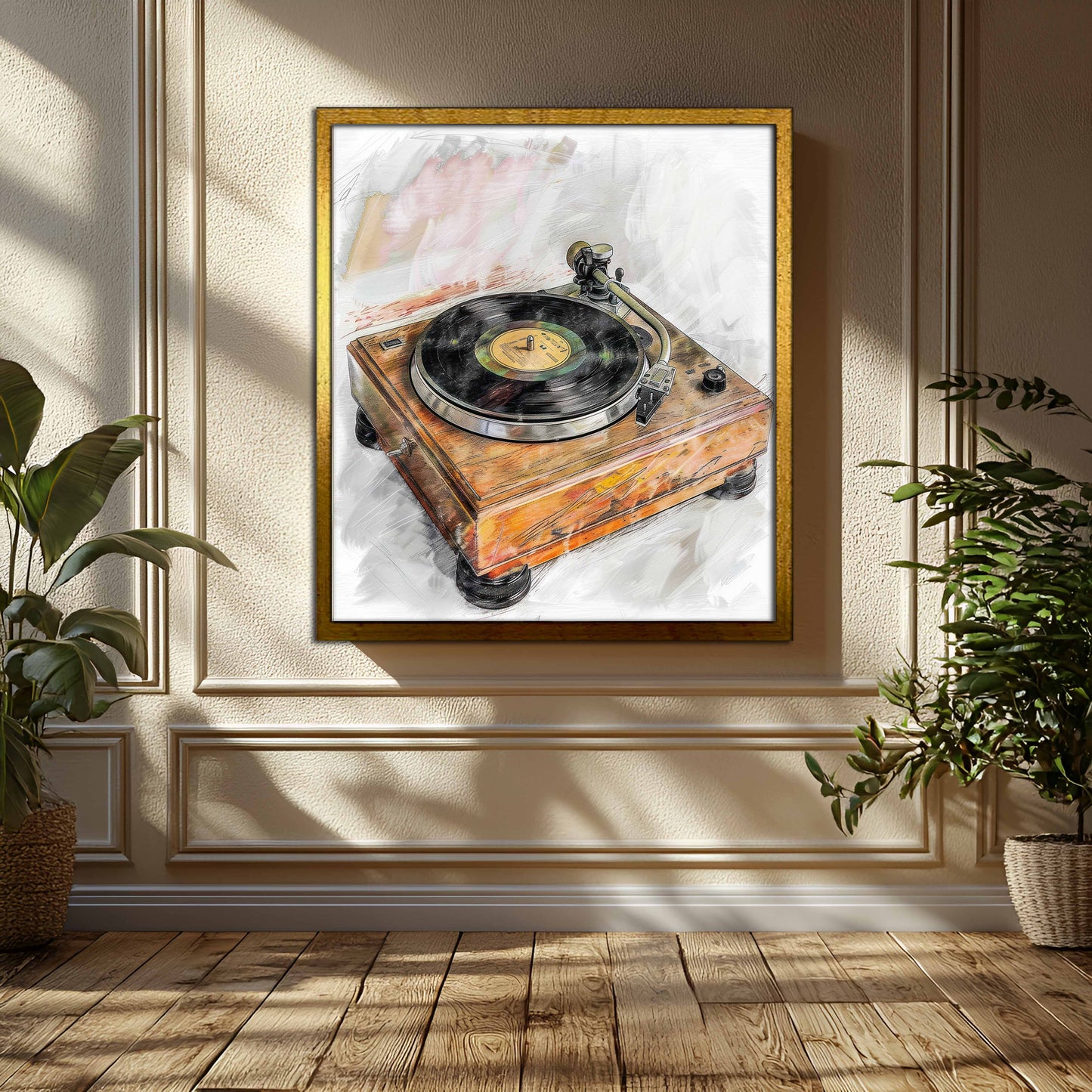 Vintage Wooden Turntable Canvas Art - Retro Audiophile Wall Decor