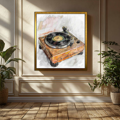Vintage Wooden Turntable Canvas Art - Retro Audiophile Wall Decor