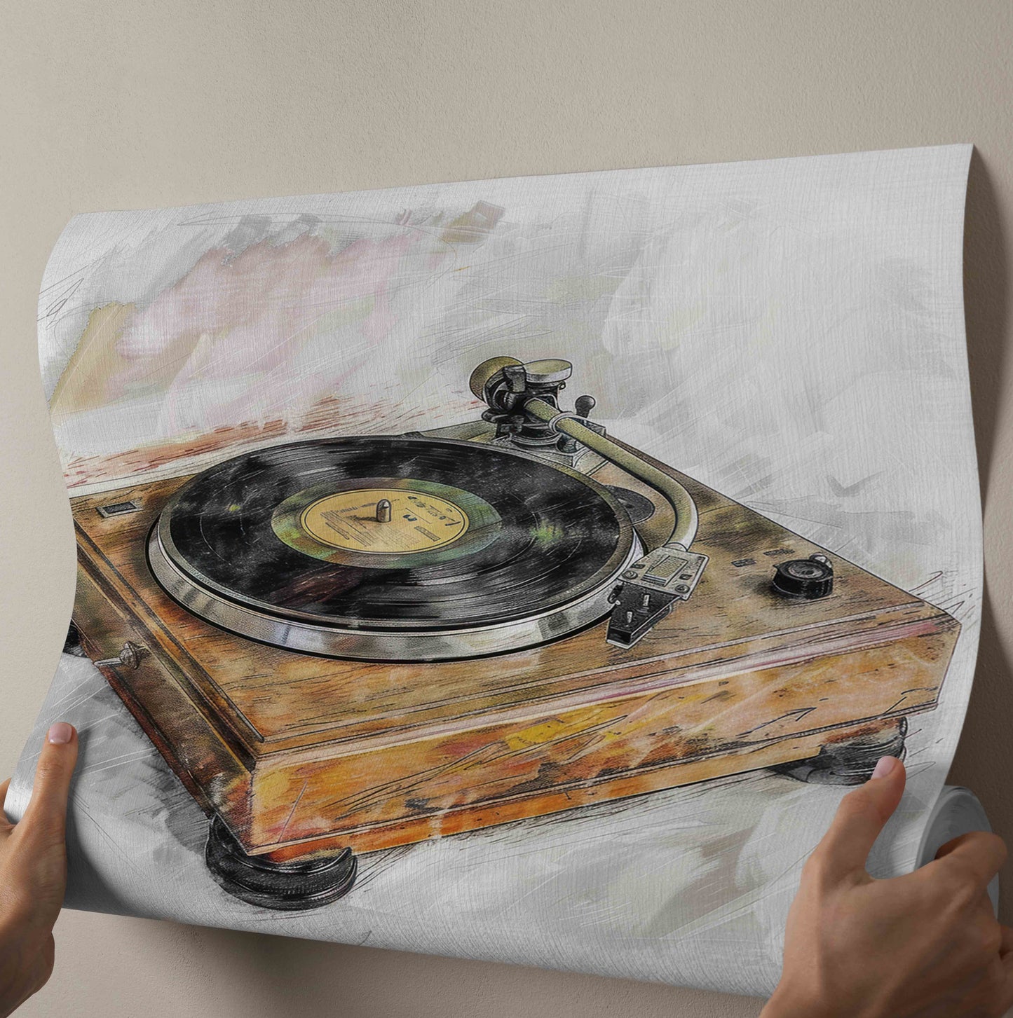 Vintage Wooden Turntable Canvas Art - Retro Audiophile Wall Decor