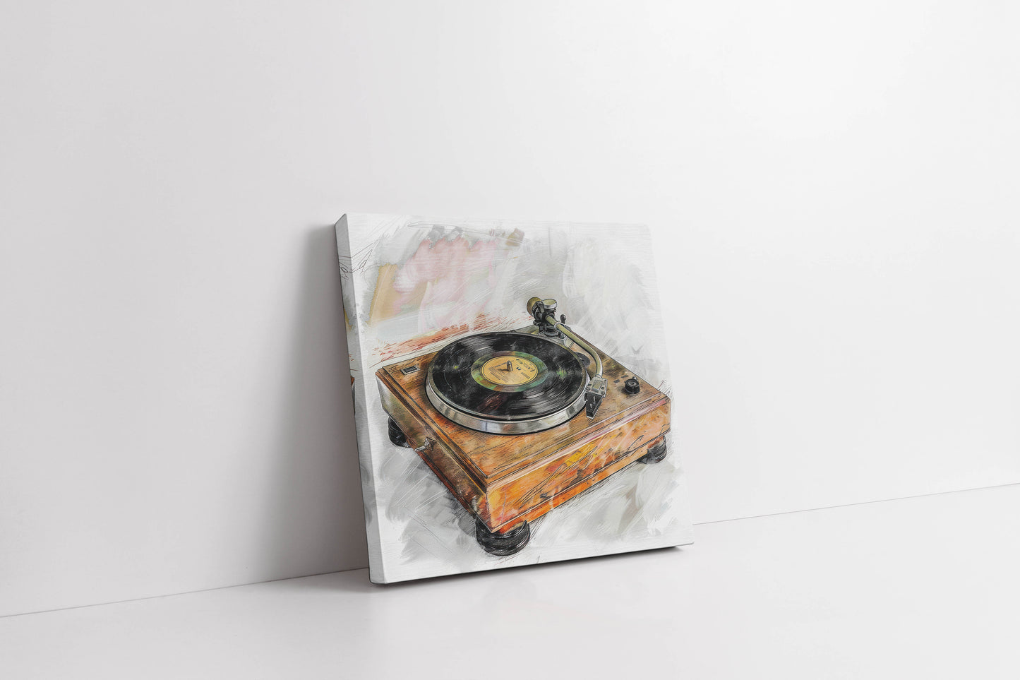 Vintage Wooden Turntable Canvas Art - Retro Audiophile Wall Decor