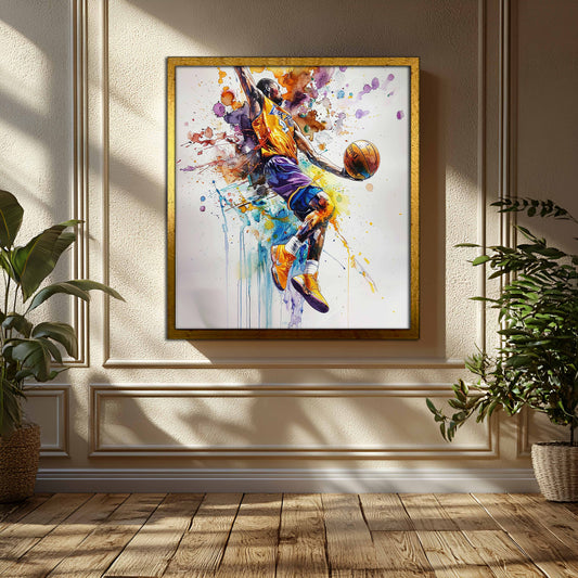 Kobe Bryant "In Motion" Dunk – Vibrant Watercolor Splatter Art Print
