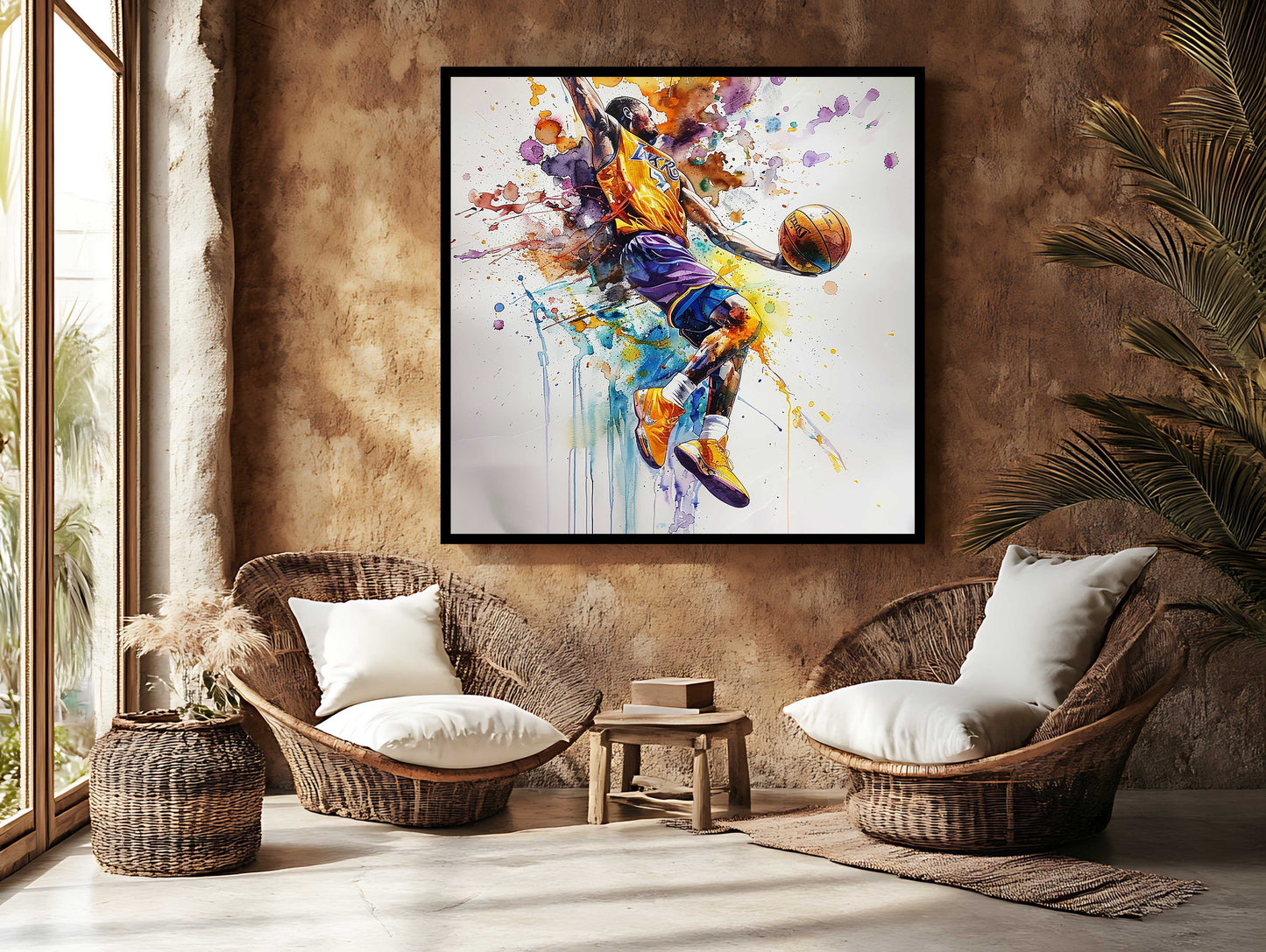 Kobe Bryant "In Motion" Dunk – Vibrant Watercolor Splatter Art Print