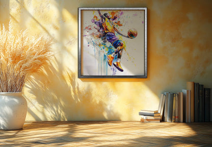 Kobe Bryant "In Motion" Dunk – Vibrant Watercolor Splatter Art Print