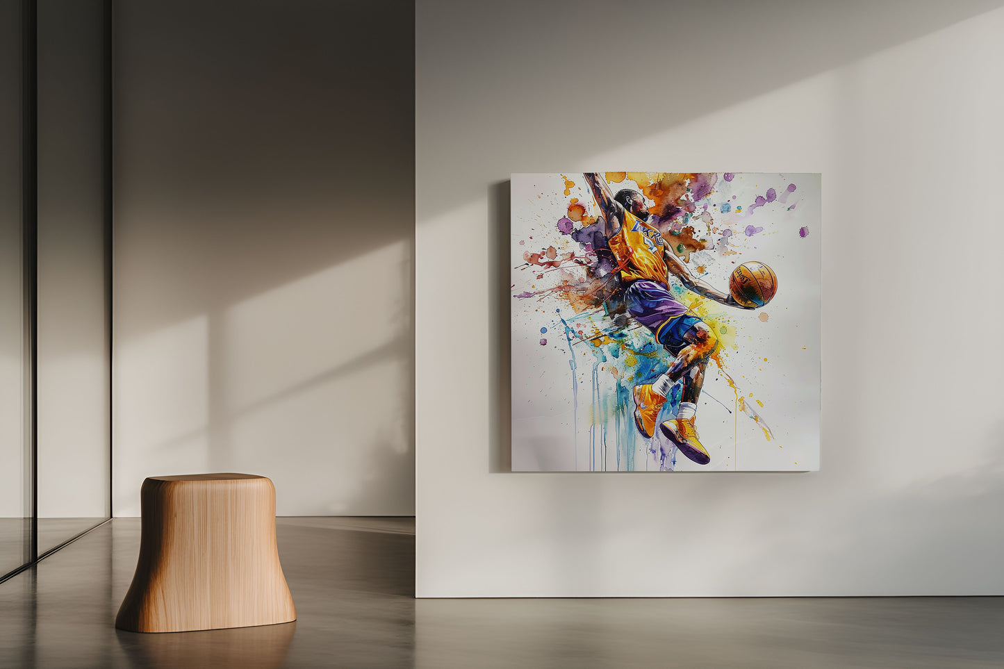 Kobe Bryant "In Motion" Dunk – Vibrant Watercolor Splatter Art Print