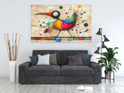 Whimsical Abstract Bird Painting - Colorful Splatter Art Canvas Print