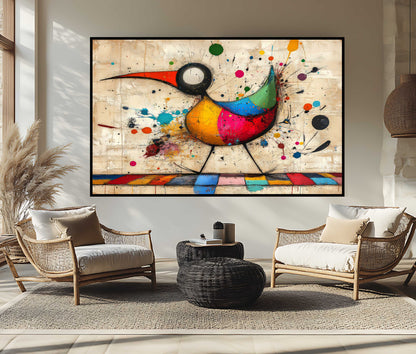 Whimsical Abstract Bird Painting - Colorful Splatter Art Canvas Print