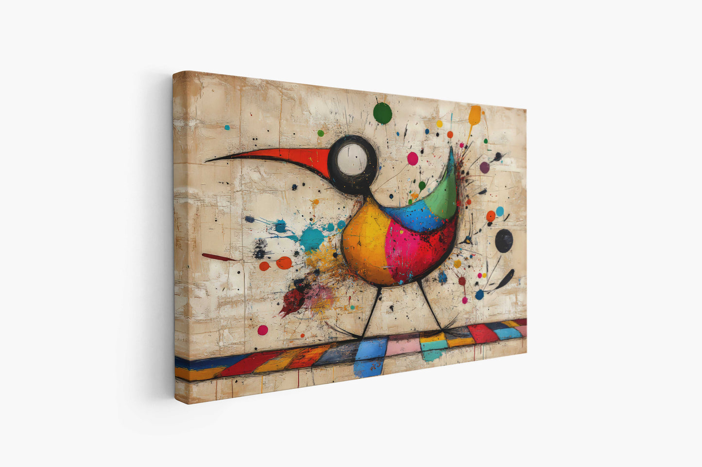 Whimsical Abstract Bird Painting - Colorful Splatter Art Canvas Print