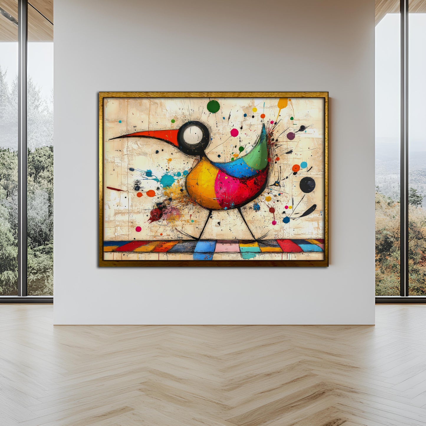 Whimsical Abstract Bird Painting - Colorful Splatter Art Canvas Print