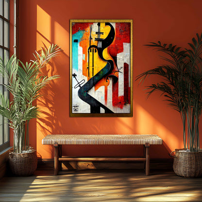 Abstract Cello & Cityscape - Vibrant Cubist Canvas Print