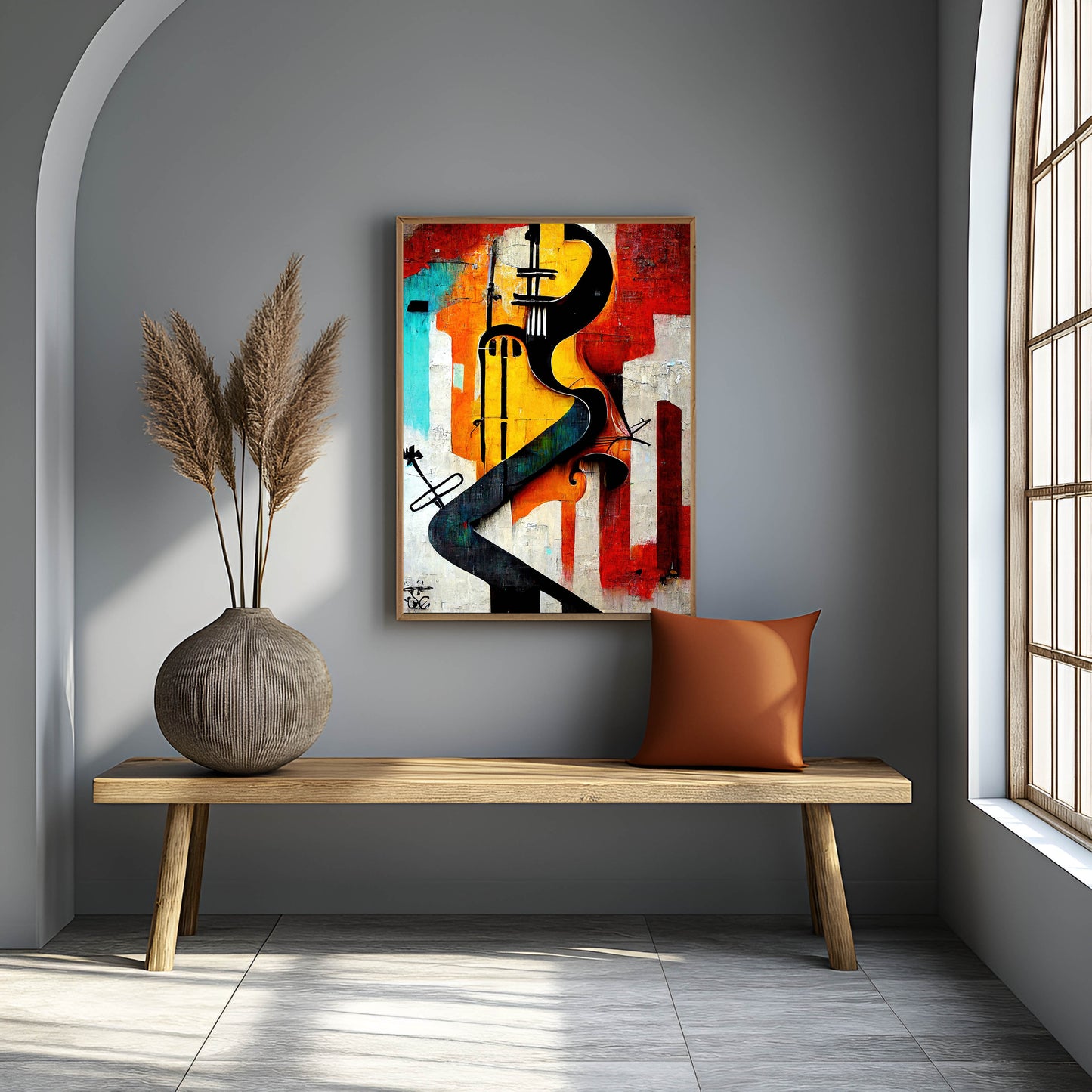 Abstract Cello & Cityscape - Vibrant Cubist Canvas Print