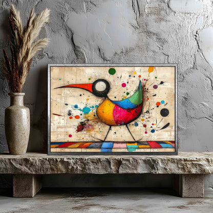 Whimsical Abstract Bird Painting - Colorful Splatter Art Canvas Print