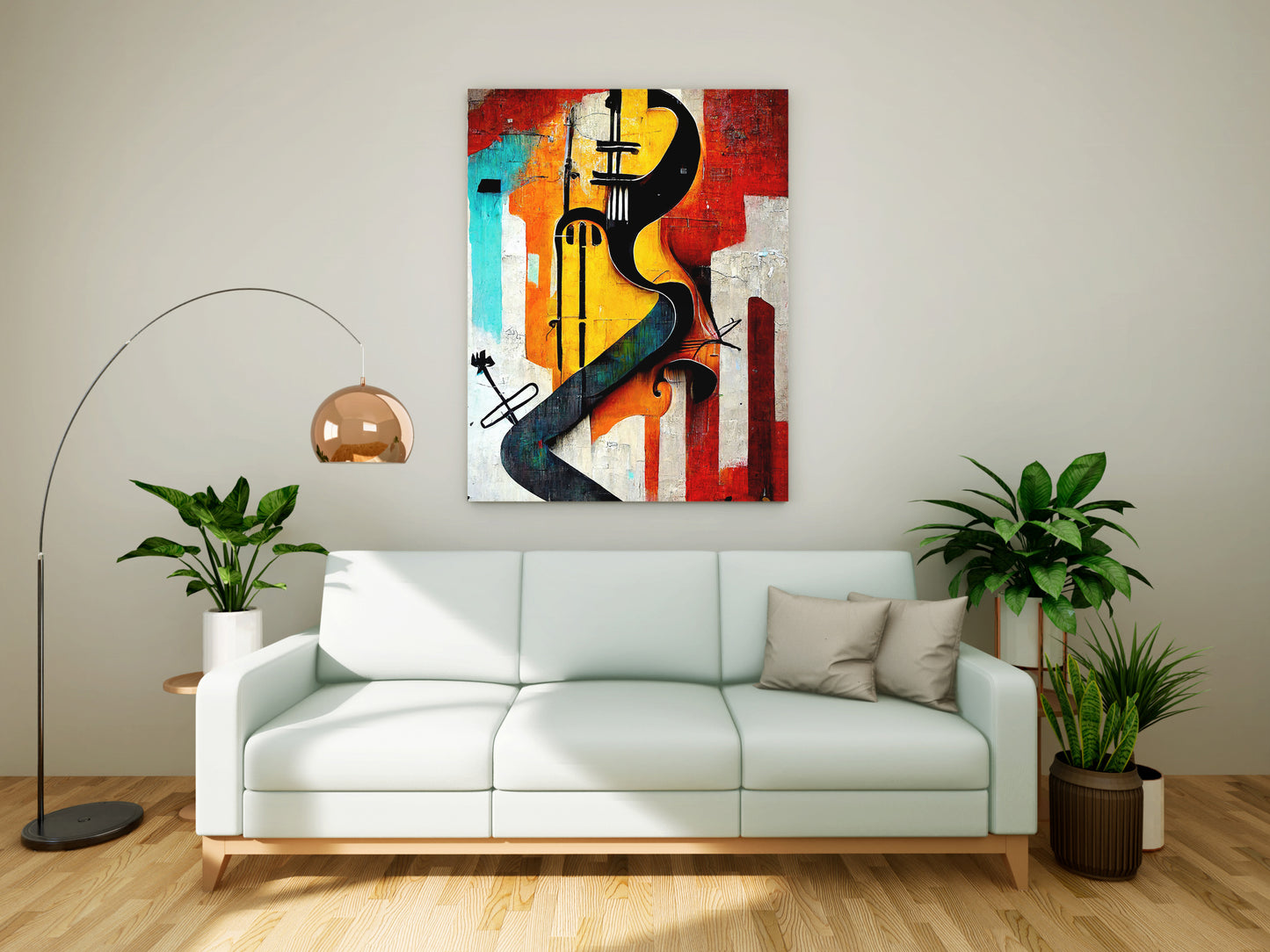 Abstract Cello & Cityscape - Vibrant Cubist Canvas Print