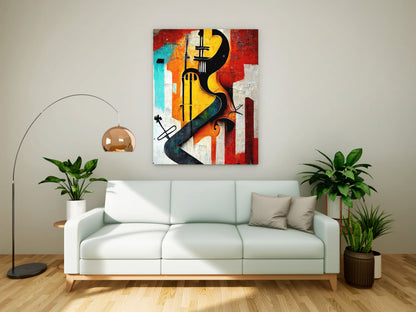 Abstract Cello & Cityscape - Vibrant Cubist Canvas Print