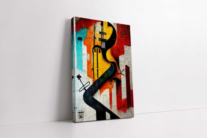 Abstract Cello & Cityscape - Vibrant Cubist Canvas Print