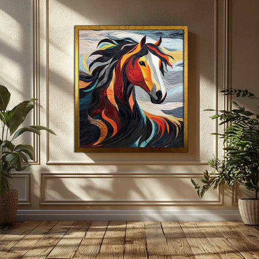 Fiery Mane: Artistic Appliqué & Quilted Horse Wall Hanging