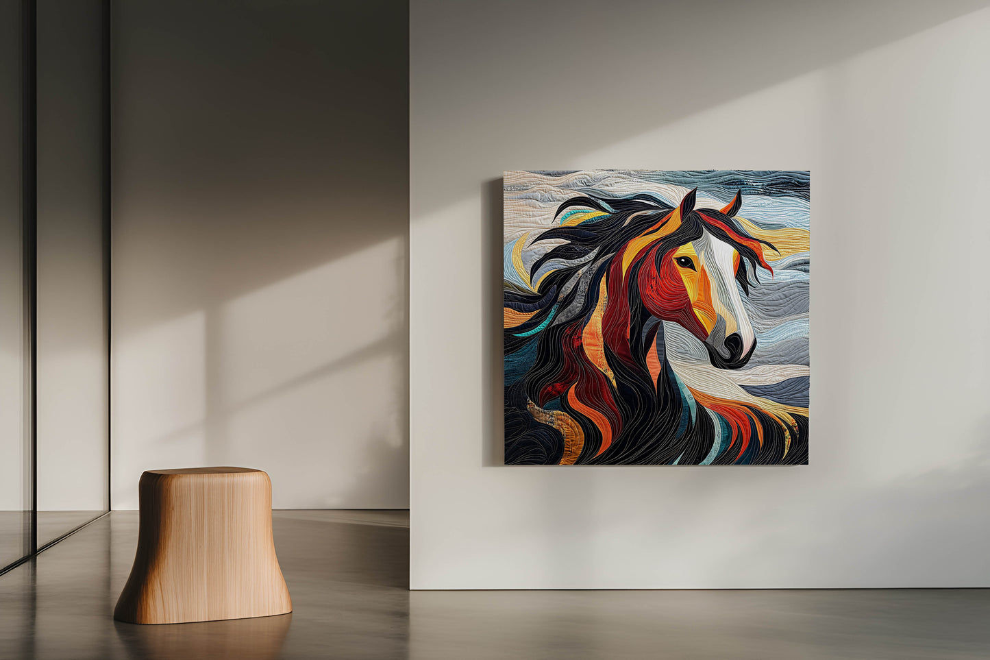 Fiery Mane: Artistic Appliqué & Quilted Horse Wall Hanging