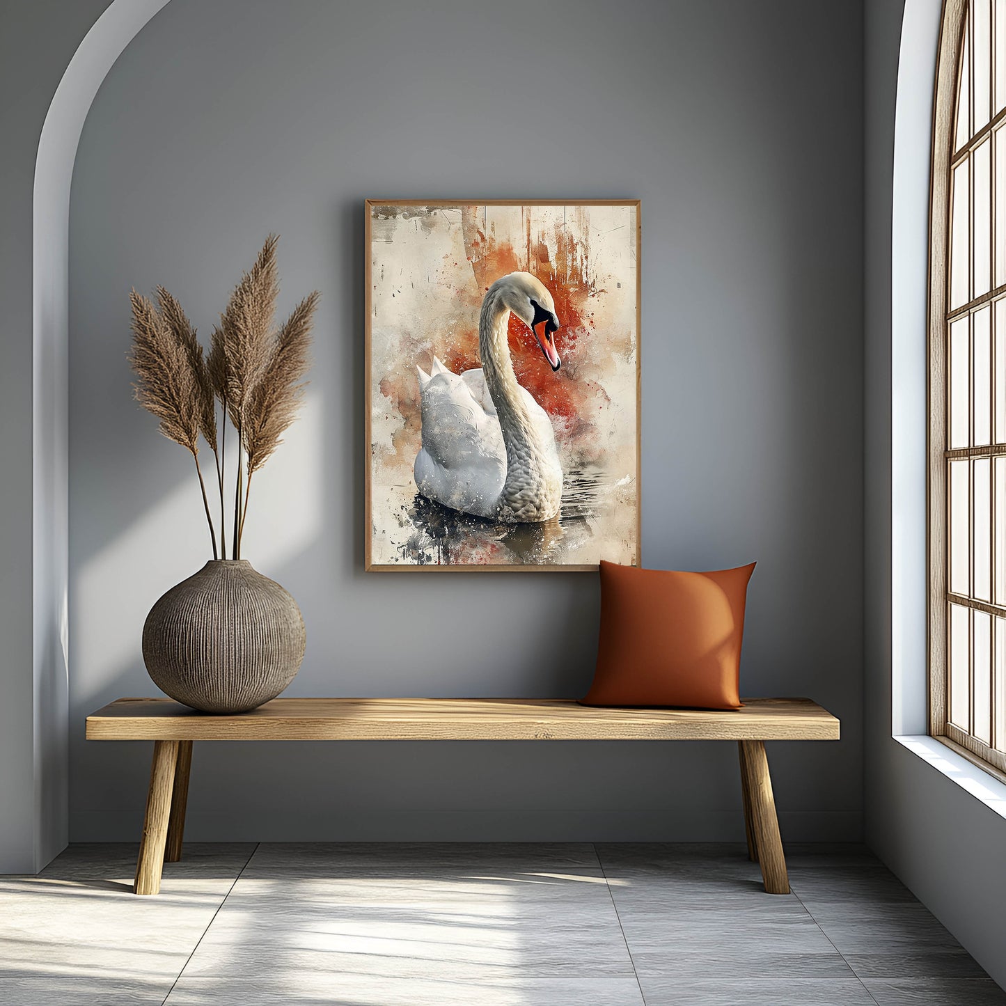 Majestic Watercolor Swan Mixed Media Art Print