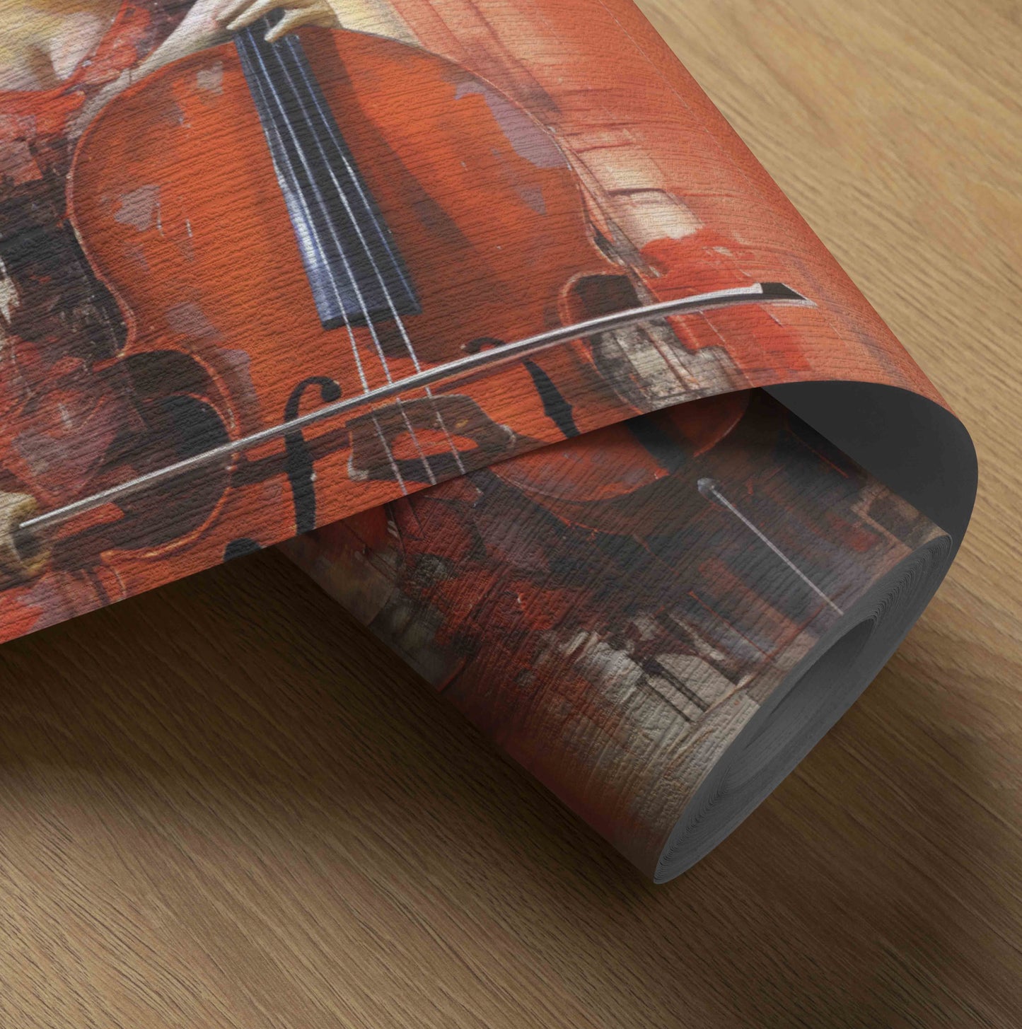 Fiery Cellist: Vibrant Red Abstract Oil Painting on Canvas