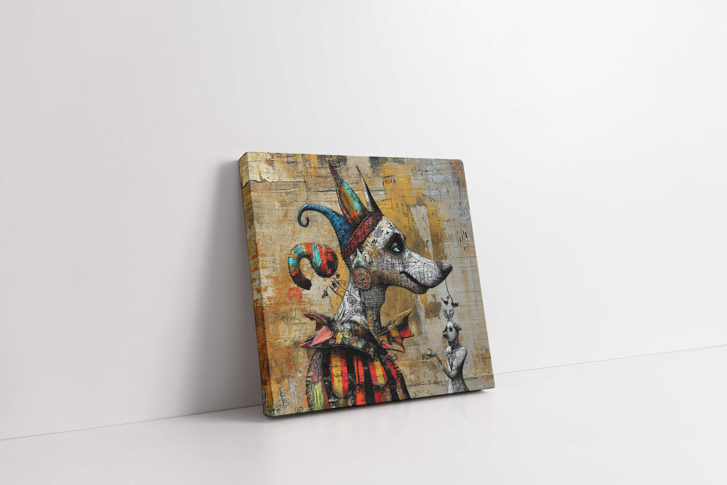 Whimsical Graffiti Jester Dog Art Print - Urban Fantasy Wall Decor