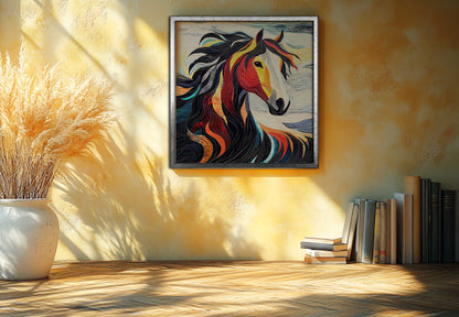 Fiery Mane: Artistic Appliqué & Quilted Horse Wall Hanging