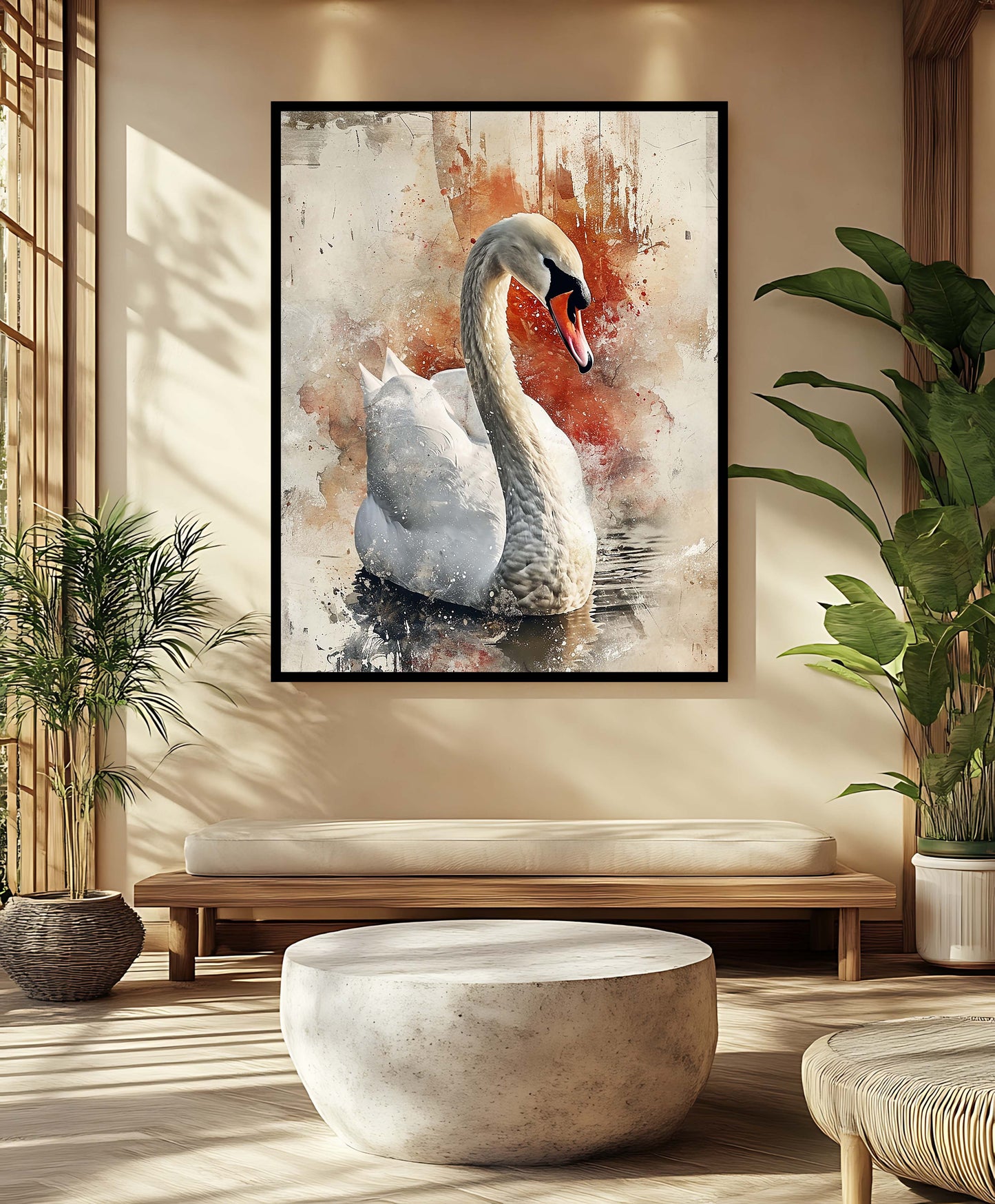 Majestic Watercolor Swan Mixed Media Art Print