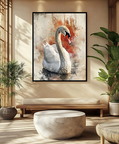 Majestic Watercolor Swan Mixed Media Art Print