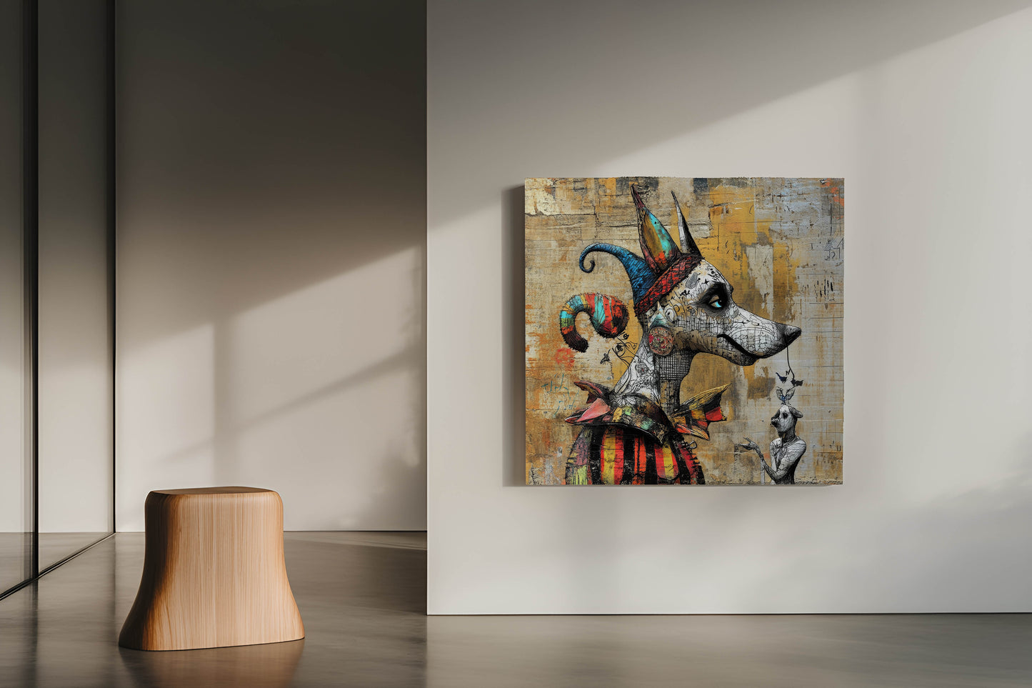 Whimsical Graffiti Jester Dog Art Print - Urban Fantasy Wall Decor