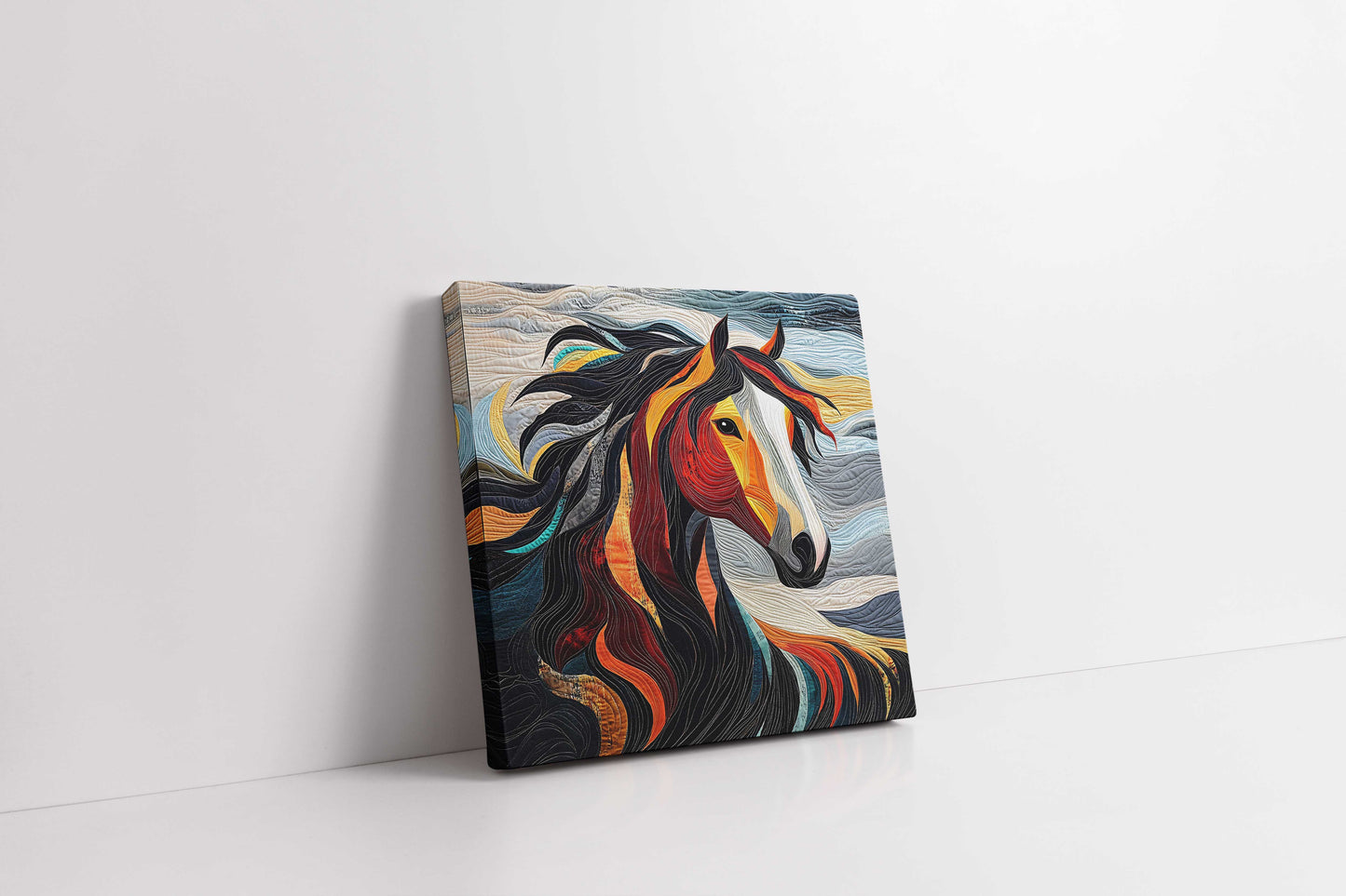 Fiery Mane: Artistic Appliqué & Quilted Horse Wall Hanging