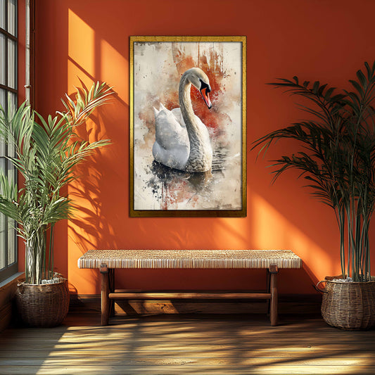 Majestic Watercolor Swan Mixed Media Art Print