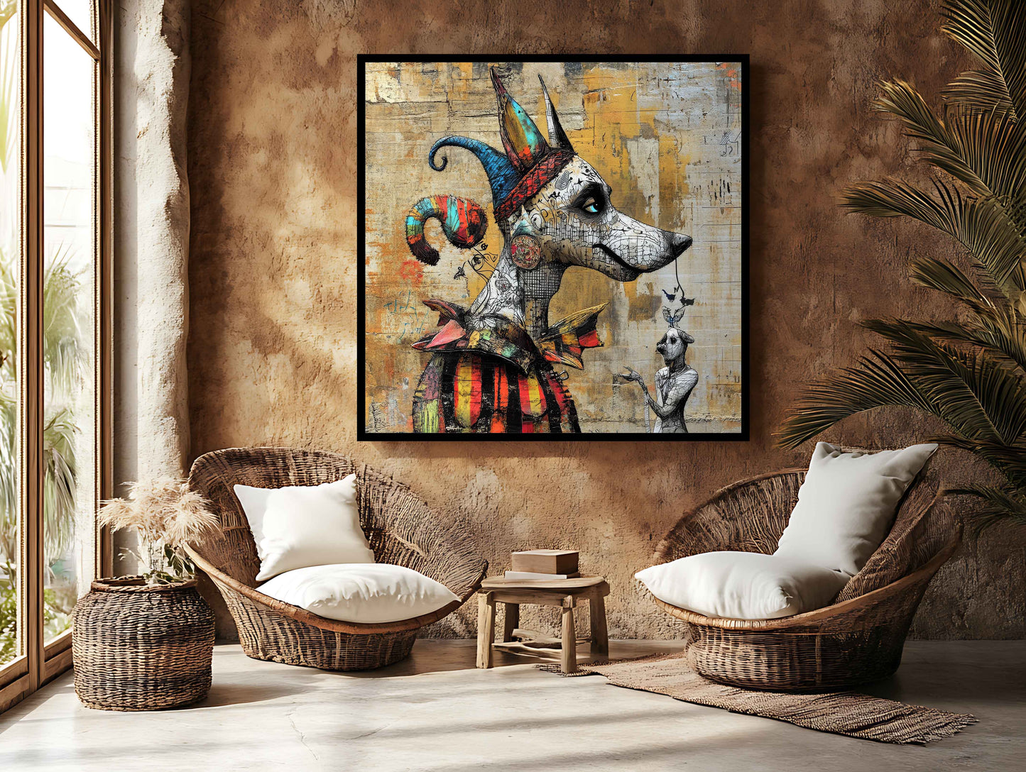 Whimsical Graffiti Jester Dog Art Print - Urban Fantasy Wall Decor