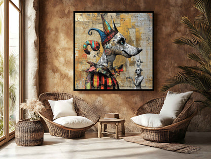 Whimsical Graffiti Jester Dog Art Print - Urban Fantasy Wall Decor