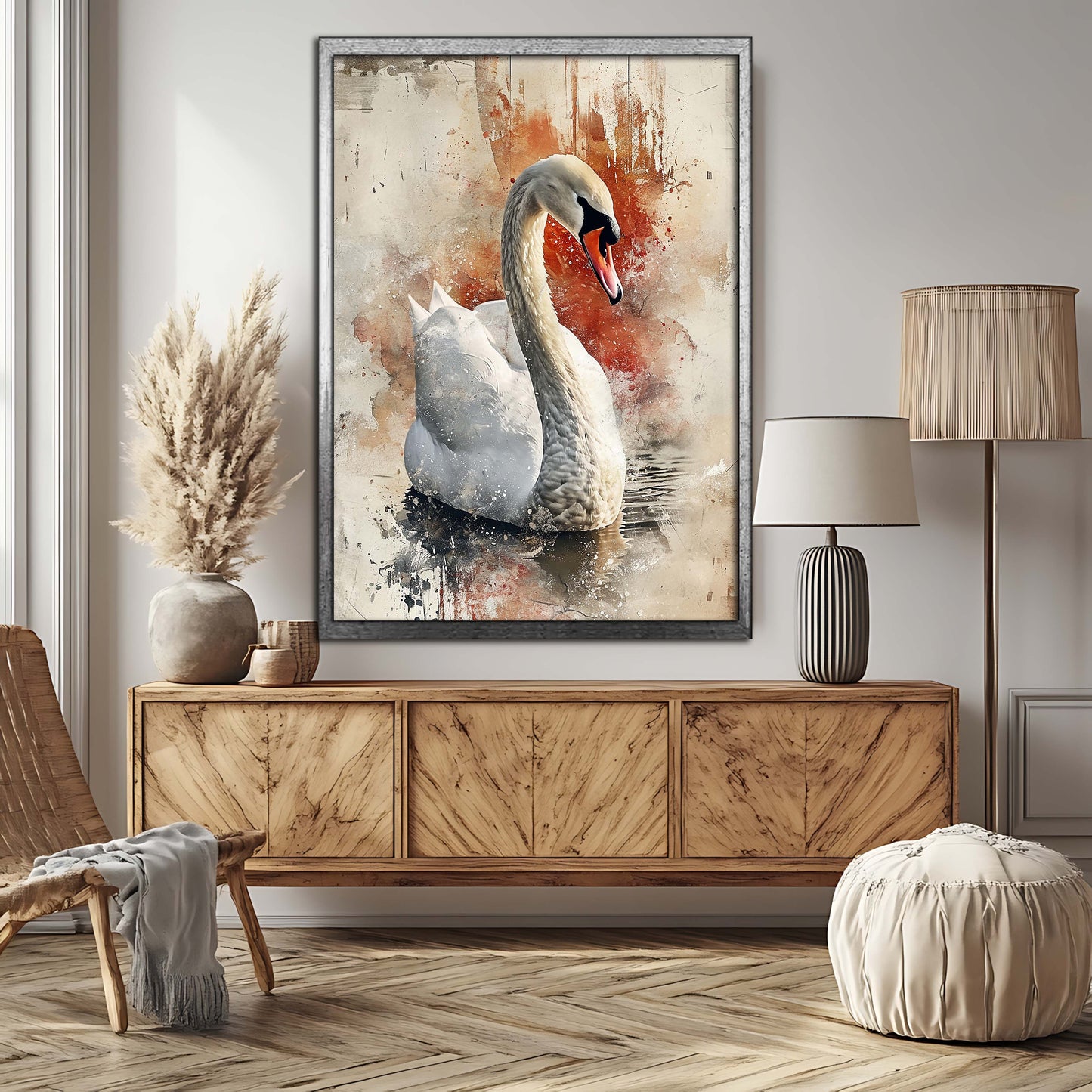 Majestic Watercolor Swan Mixed Media Art Print