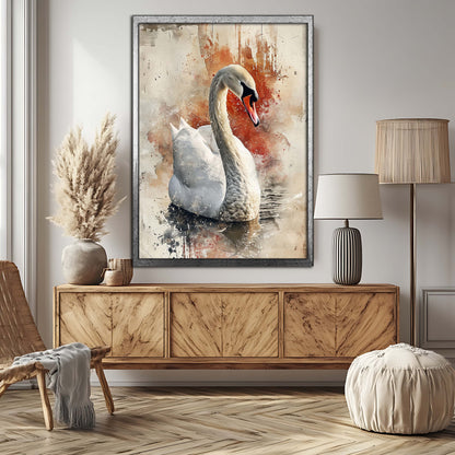 Majestic Watercolor Swan Mixed Media Art Print