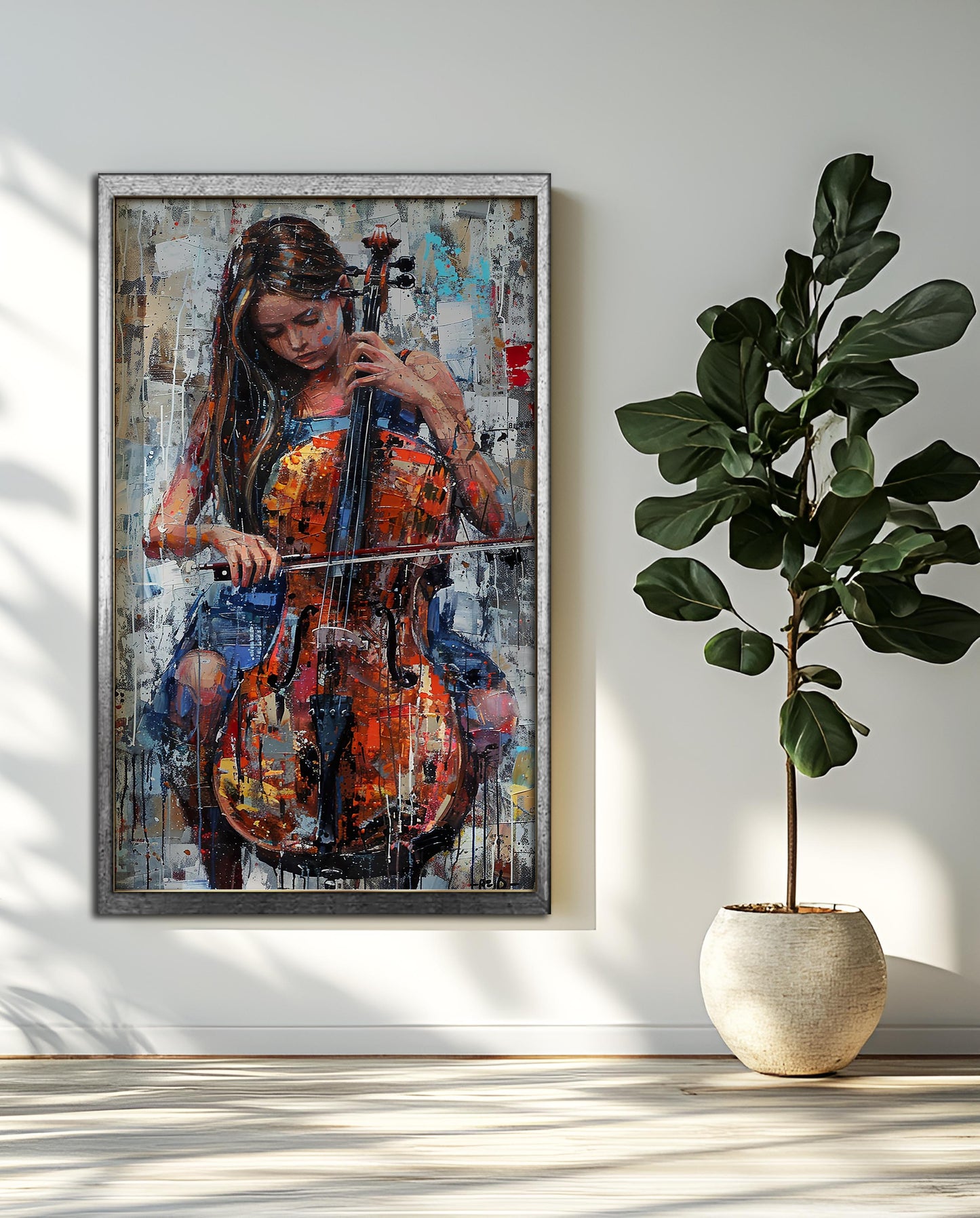 "The Cellist's Passion" - Contemporary Abstract Cello Painting