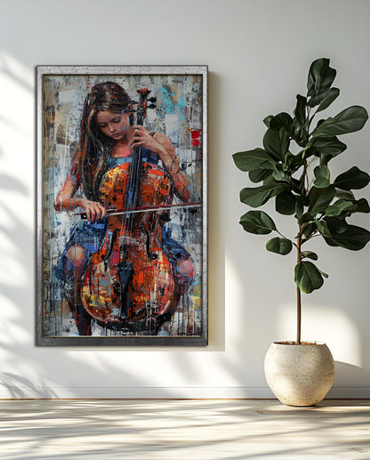 "The Cellist's Passion" - Contemporary Abstract Cello Painting