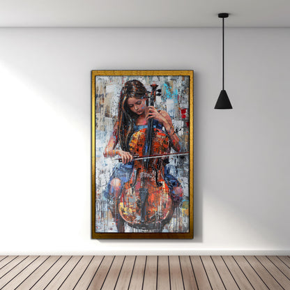 "The Cellist's Passion" - Contemporary Abstract Cello Painting
