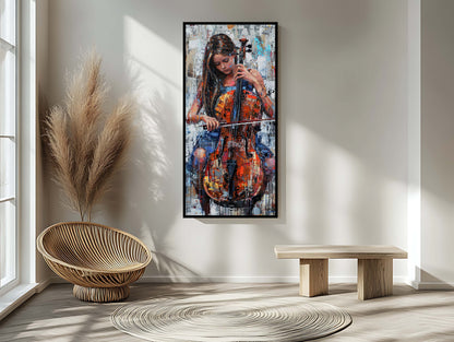 "The Cellist's Passion" - Contemporary Abstract Cello Painting