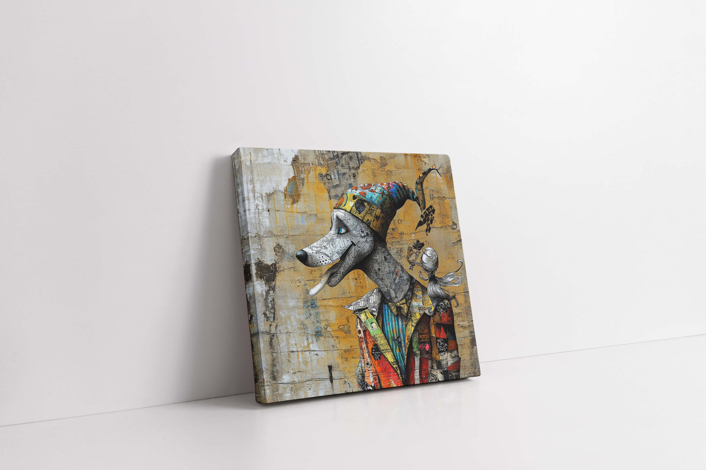 The Harlequin Hound – Whimsical Mixed Media Street Art Print