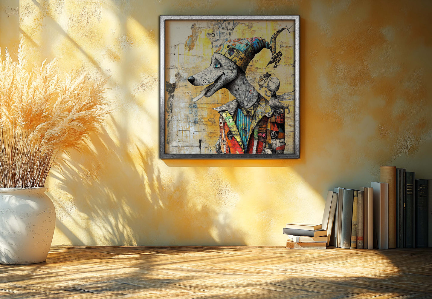 The Harlequin Hound – Whimsical Mixed Media Street Art Print